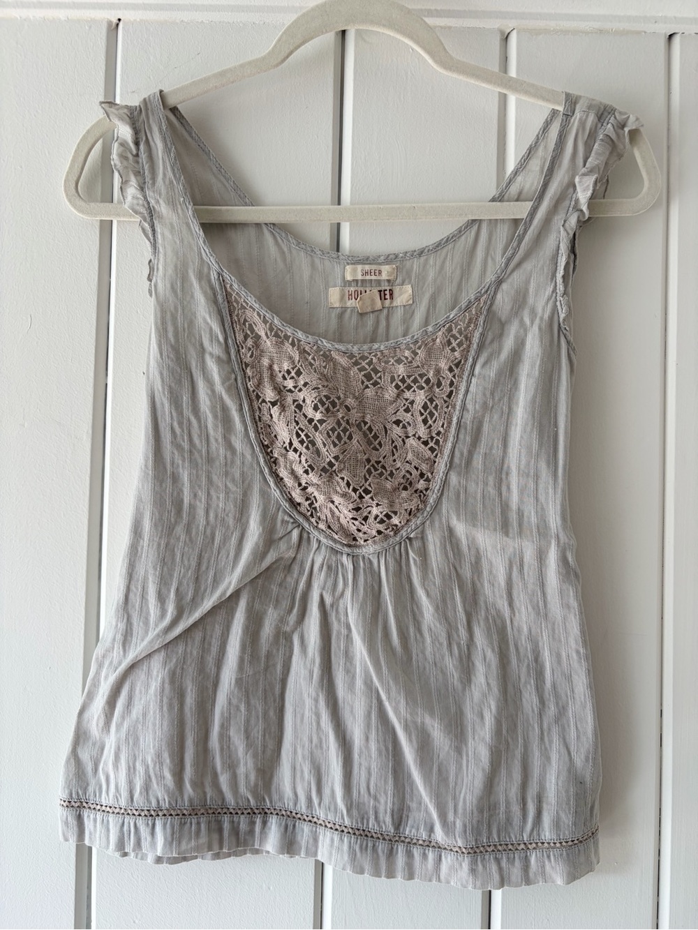 Vintage Hollister Light Gray Lace-Panel Tank Top